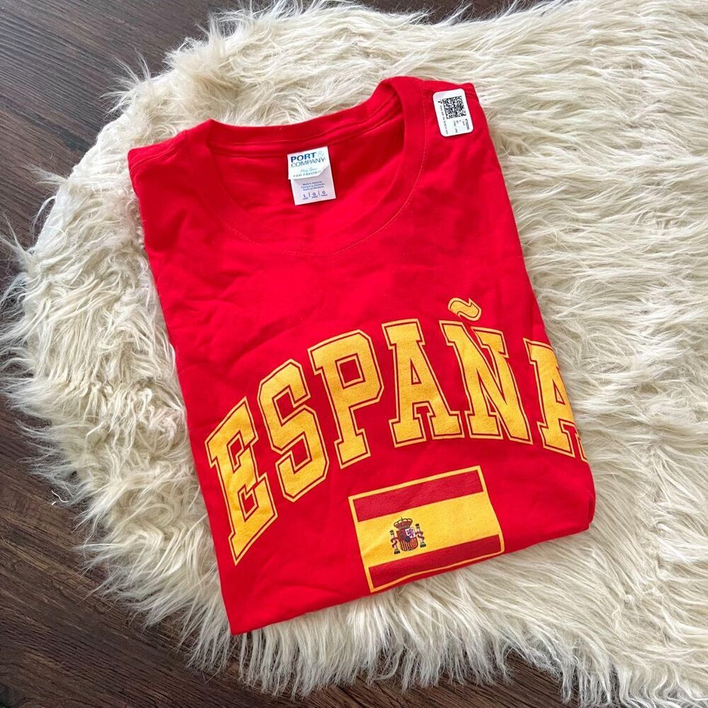 NWOT Red "Espana" Spanish Flag Graphic T-shirt Size L